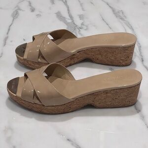 * SOLD * Jimmy Choo Nude Panna Patent Leather Crisscross Slide Sandals.